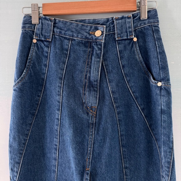 Cult Gaia Denim Midi Skirt Front Slit High Rise Blue Size 26 NWT - Picture 5 of 11